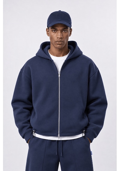 Respire Erkek Lastik Detaylı Panda Oversize Zip Lacivert