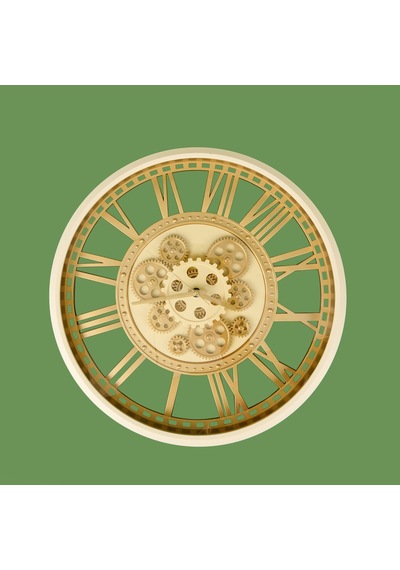 Çarklı Duvar Saati - Krem / Altın - 50 Cm Çok Renkli