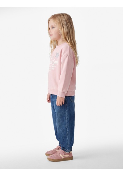 Koton Baskılı Uzun Kollu Bisiklet Yaka Şardonlu Sweatshirt Pembe 7wmg10102ak Gül