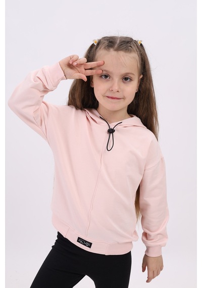 Toontoy Kız Çocuk Oversize Kapüşonlu Düşük Omuz Baskılı Nervürlü Sweatshirt - 2 İplik Pudra Toontoy Kız Çocuk Oversize Kapüşonlu Düşük Omuz Baskılı Nervürlü Sweatshirt - 2 İplik Pudra