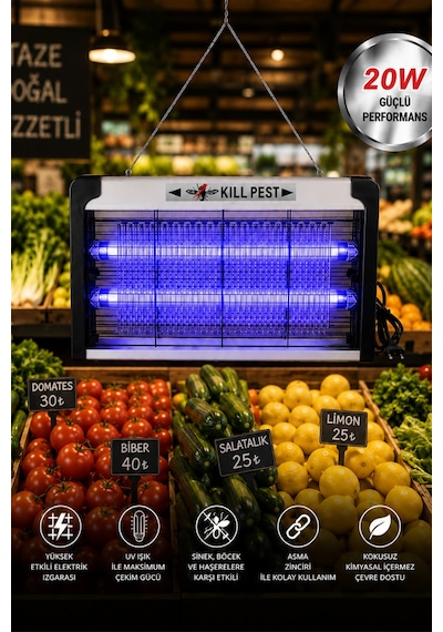 Glr Kf-6020 Sinek Öldürücü Lamba Uv Işıklı 20w Elektrikli Sivrisinek Tuzağı Işıklı Cihaz