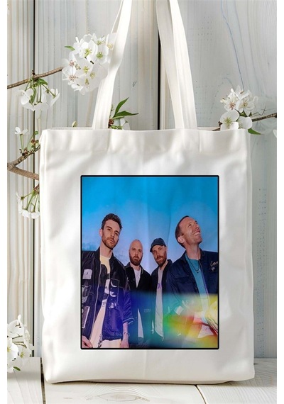 Art Hediye Coldplay Baskılı Bez Çanta Omuz Çantası Kişiye Özel Desen 2 Çok Renkli