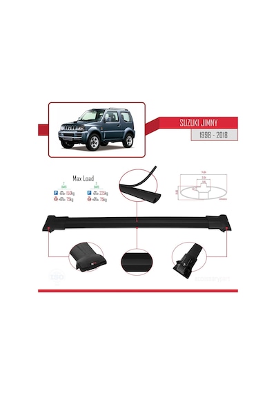 Suzuki Jimny 1998-2018 Arası İle Uyumlu Fly Model Ara Atkı Tavan Barı Siyah