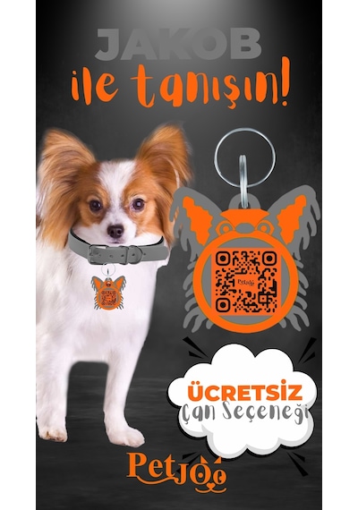 Petjoo 8.Jakob Turuncu-Gri Qr'lı Köpek Künyesi