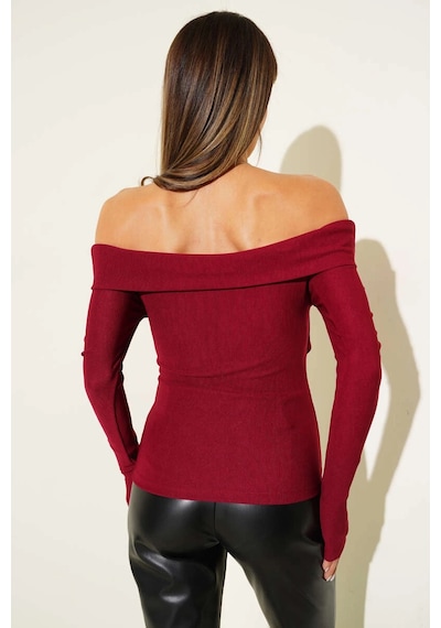Kazax Madonna Çapraz Yaka Bluz Bordo T4331 Bordo