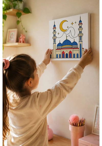 Hilal Ve Mavi Kubbeli Cami Şövalesiz Boya Seti 20x20
