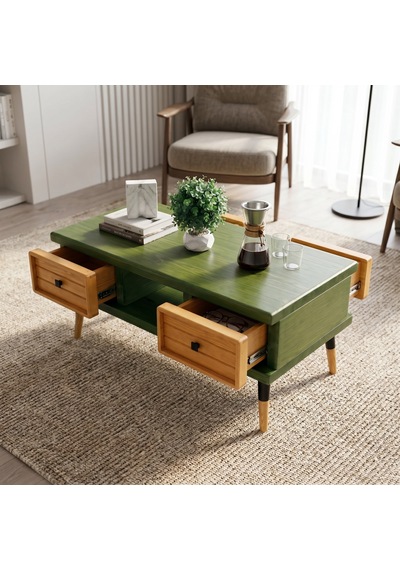 Mobenta Stria Brew: Modern Doğal Masif Orta Sehpa, 4 Çekmeceli - 110x60 Ye-tk Yeşil-ahşap Mobenta Stria Brew: Modern Doğal Masif Orta Sehpa, 4 Çekmeceli - 110x60 Ye-tk Yeşil-ahşap