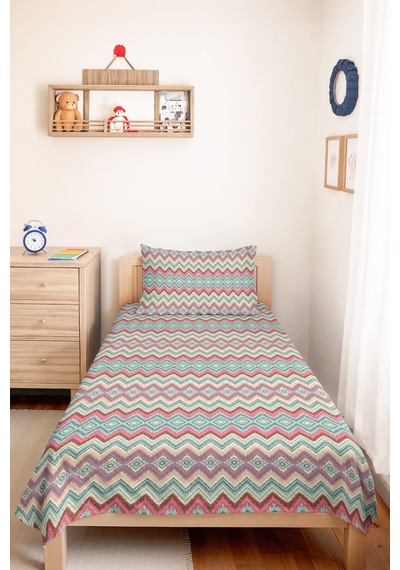 Geometrik Bohem Genç Odası Tek Kişilik Pike Takımı - Boho Etnik 160x220 Cm Kapitone Yatak Örtüsü Ayazlı Defne Demi