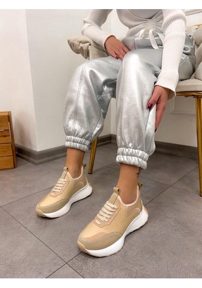 Erva'nın Butiği Bej Triko Mines Kadın Bağcıklı Sneakers-5222
