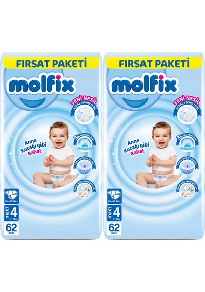 Molfix Bebek Bezi Beden:4 7-14kg Maxi 124 Adet Ekonomik 4 Numara