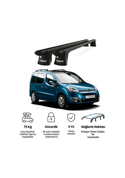 Trio-ı Citroen Berlingo 2008 Ve Sonrası Uyumlu Siyah Kilitli Ara Atkı 135cm Port Bagaj Tavan Barı