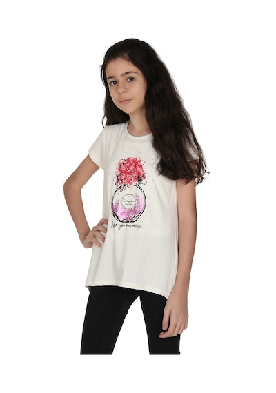 Toontoy Kids Toontoy Kız Çocuk Parfüm Nakışlı T-shirt Ekru
