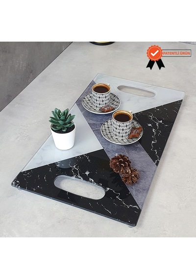 Decorita Cam Tepsi Hibrit Mermer Desen 29Cm X 52Cm