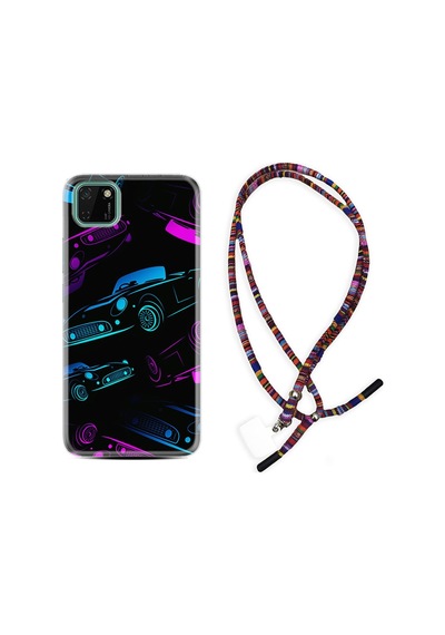 Huawei Y5P Kılıf Rasta Boyun Askılı Cars Neon 1618