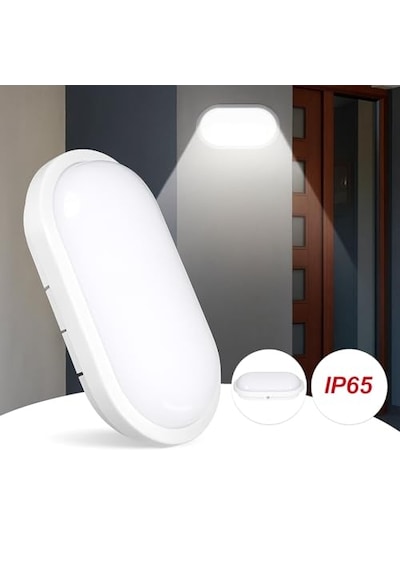 Aydos 15w Ip65 Oval Beyaz Led Tavan Ve Duvar Lambası / 6500k Beyaz Işık / Su Ve Toz Geçirmez Banyo Bahçe Balkon Ayd Çok Renkli