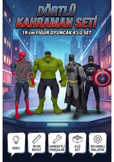 Dörtlü Kutulu Kahraman Seti Batman Örümcek Adam Hulk Kaptan Amerika Figür Oyuncağı