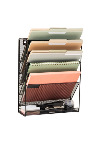 Floor Oder Mounted Magazine Rack, Black Metal Mesh