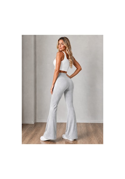 Unika Boutique Kadın Siyah Yüksek Bel Toparlayıcı İspanyol Paça Tayt Spor Tayt Pantolon Gri