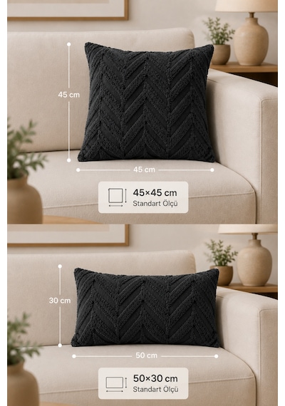 Wellsoft Dekoratif Kırlent Kılıfı 45x45 Ve 30x50 Peluş Koltuk Kanepe Yastık Kılıfı Antrasit 45 x 45