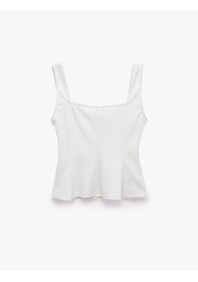 Koton U Yaka Slim Fit Peplum Kolsuz Bluz Ekru 6sal30124ık