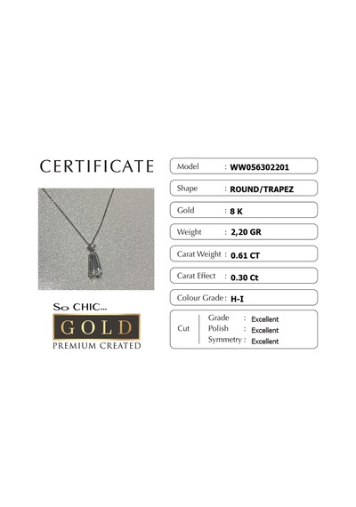 Beyaz Altın Sertifikalı Premium Created Taşlı 42 Cm Trapez Kesim Kolye