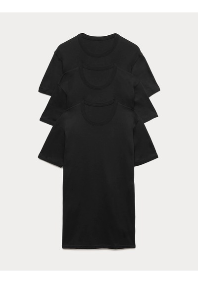 Marks & Spencer Saf Pamuklu 3'lü Kısa Kollu Atlet Seti T14005821d Siyah