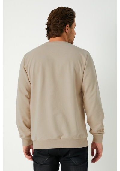 Mmetalic Erkek Basic Bisiklet Yaka Bej Weatshirt Bej