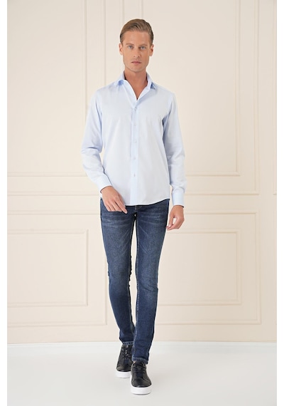 Efor Slim Fit %100 Pamuk Non Iron Kumaş Klasik Mavi Gömlek Gk 735 Mavi