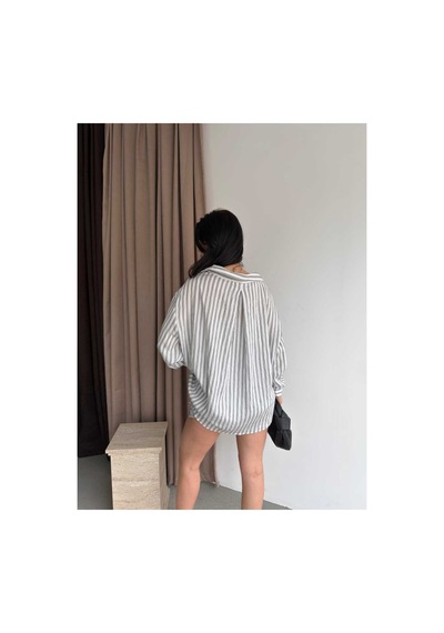 Unika Boutique Çizgili Oversize Gömlek Gri