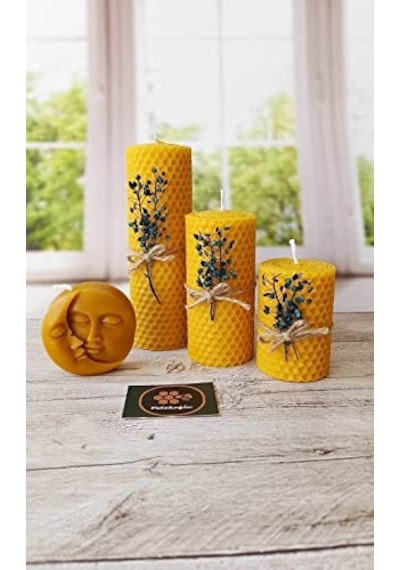 Doğal Petek Mum Ay Ve Güneş Seti Bal Mumu Mum Hediyelik Beeswax Candle Çok Renkli