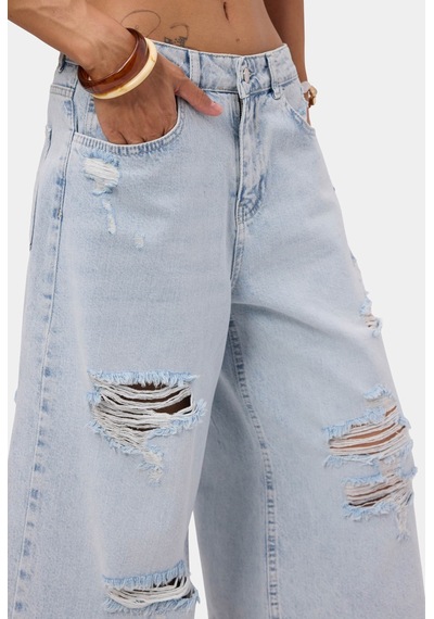 it's basic Kadın Ice 12s6-3 Süper Baggy Fit Bermuda Denim Jort Ice Rengi