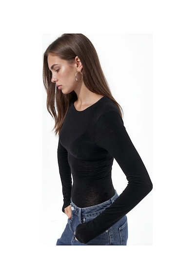 Hiccup Busem Slim Fit Uzun Kollu Transparan Bluz Siyah