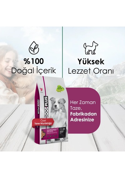 DogPlus Düşük Tahıllı Hipoalerjenik Kuzu Etli Pirinçli Yüksek Enerjili Yetişkin Köpek Maması 15 KG