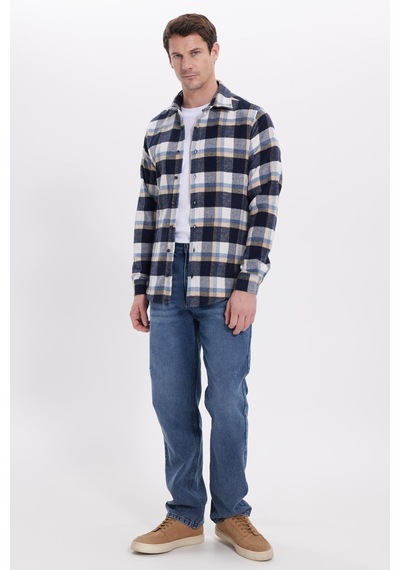 Tudors Erkek Slim Fit Dar Kesim Kareli Kışlık Oduncu Gömlek-42201 Lacivert Tudors Erkek Slim Fit Dar Kesim Kareli Kışlık Oduncu Gömlek-42201 Lacivert