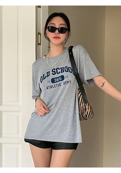Flood Of Style Kadın Gri Old Scholl 365 Baskılı Oversize T-shirt