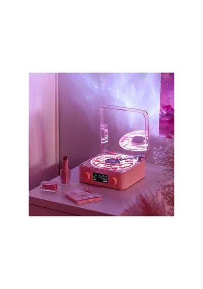 Waves Nostalji Plak Görünümlü Bluetooth Hoparlör 3d Ses Dalgası Retro Müzik Plak Pembe Najmaddin