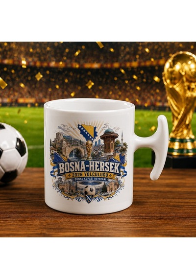 Bk Gift Bosna-hersek Taraftar Temalı Dünya Futbol Kupası Tasarımlı Hammer Kupa Bardak-2 Beyaz