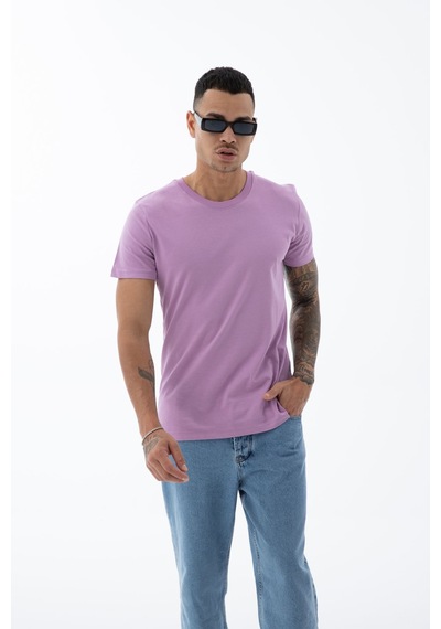 Erkek Pamuklu Kumaş Regular Fit Kesim Bisiklet Yaka T-shirt