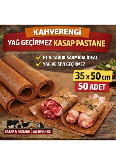 Kahverengi Yağ Geçirmez Kasap Pastane Kağıdı 35x50 Cm Et Tavuk Sarma 50 Adet Diğer