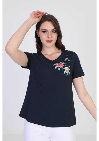 Ella Camelia Kadın Nakış Işleme Detaylı Bluz 5010078 Lacivert Melanj