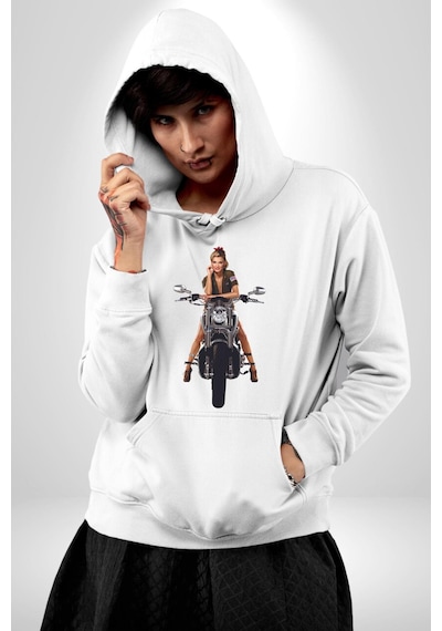 Motosiklet Kadın Kadın Erkek Beyaz Kapüşonlu Sweatshirt Hoodie Beyaz