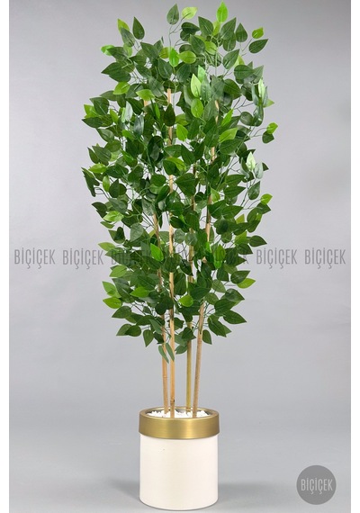 Yapay Benjamin Ağacı 140cm Krem Gold Metal Saksıda Krem-gold