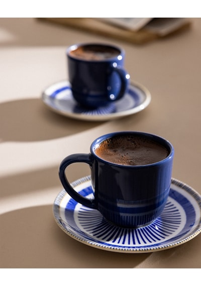 Madame Coco Kleby Nouveau 2 Kişilik 4 Parça Kahve Fincan Seti - Mavi/beyaz - 90 Ml 8684427293560 Çok Renkli
