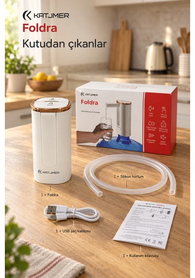 Kj/fd-001 Foldra Şarjlı Damacana Su Pompası, Katlanabilir, Tek Tuş, Usb Şarjlı, 1,4 L/dk - Beyaz