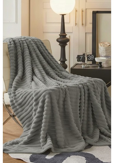 King Size Fitilli Battaniye Battal Boy 240x260 Cm Açık Gri