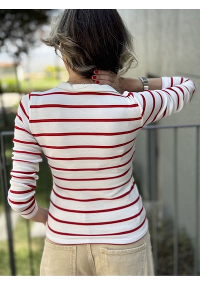 Polo Yaka Çizgili Kaşkorse Bluz - S504446 Çok Renkli
