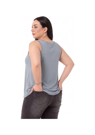 Disentis Modest Büyük Beden V Yaka Kloş Kesim Açık Gri Bluz