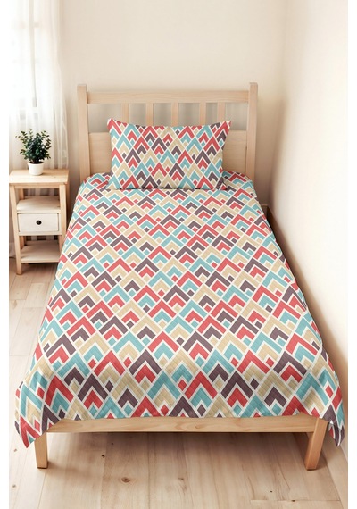 Geometrik Turkuaz Genç Odası Tek Kişilik Pike Takımı - Mercan Vizon 160x220 Cm Kapitone Yatak Örtüsü Ayazlı Meşe Eşiği
