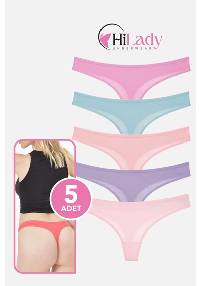 Hilady Kadın Tanga,düşük Bel Tanga String, 5'li Paket, Pamuklu Yumuşak Kumaş Pamuklu Tanga Açık Pembe