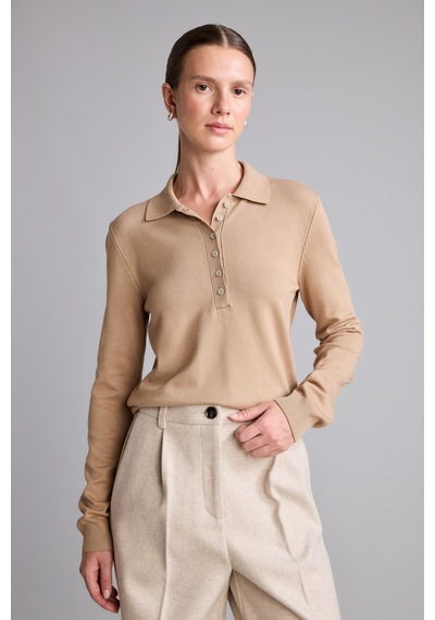 Defacto Regular Fıt Polo Yaka Uzun Kollu Basic Triko Kazak D6259ax26aubg450 Bej-bg450
